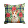 Red and White Bull Terrier Christmas Poinsettias Throw Pillow 14" x 14" product image at 