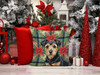 Black and Tan Norfolk Terrier Christmas Poinsettias Throw Pillow 14" x 14" product image at NuMercy 7