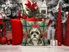 Brindle Shih Tzu Christmas Poinsettias Throw Pillow 14" x 14" product image at NuMercy 7