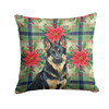 Black and Tan German Shepherd Christmas Poinsettias Throw Pillow 14" x 14" product image at NuMercy