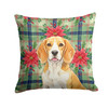 Lemon and White Beagle Christmas Poinsettias Throw Pillow 14" x 14" product image at NuMercy