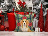 Lemon and White Beagle Christmas Poinsettias Throw Pillow 14" x 14" product image at NuMercy 7