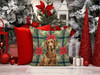 Liver Flat-Coated Retriever Christmas Poinsettias Throw Pillow 14" x 14" product image at NuMercy 7