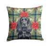 Black English Cocker Spaniel Christmas Poinsettias Throw Pillow 14" x 14" product image at NuMercy