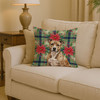 Brindle American Staffordshire Terrier Christmas Poinsettias Throw Pillow 14" x 14" product image at NuMercy 2