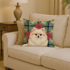 Cream Pomeranian Christmas Poinsettias Throw Pillow 14" x 14" product image at NuMercy 2