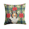 Tricolor Collie Christmas Poinsettias Throw Pillow 14" x 14" product image at NuMercy