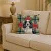 Black and White English Springer Spaniel Christmas Poinsettias Throw Pillow 14" x 14" product image at NuMercy 2