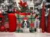 Black and White English Springer Spaniel Christmas Poinsettias Throw Pillow 14" x 14" product image at NuMercy 7