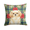 Cream Tibetan Spaniel Christmas Poinsettias Throw Pillow 14" x 14" product image at NuMercy