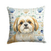 Gold and White Shih Tzu Coastal Sea Glass Throw Pillow 14" x 14" product image at NuMercy