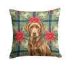 Chocolate Labrador Retriever Christmas Poinsettias Throw Pillow 14" x 14" product image at NuMercy
