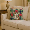 Sesame Akita Christmas Poinsettias Throw Pillow 14" x 14" product image at NuMercy 2