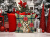 Sesame Akita Christmas Poinsettias Throw Pillow 14" x 14" product image at NuMercy 7