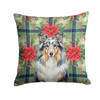 Blue Merle Sheltie Christmas Poinsettias Throw Pillow 14" x 14" product image at NuMercy