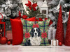 Landseer Newfoundland Christmas Poinsettias Throw Pillow 14" x 14" product image at NuMercy 7