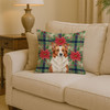 Red and White Border Collie Christmas Poinsettias Throw Pillow 14" x 14" product image at NuMercy 2