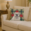 White English Bulldog Christmas Poinsettias Throw Pillow 14" x 14" product image at NuMercy 2