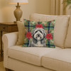 Gray and White Old English Sheepdog Christmas Poinsettias Throw Pillow 14" x 14" product image at NuMercy 2