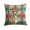 Brindle Great Dane Christmas Poinsettias Throw Pillow 14" x 14" product image at NuMercy