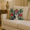 Black and White Tibetan Terrier Christmas Poinsettias Throw Pillow 14" x 14" product image at NuMercy 2