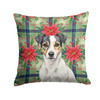 White and Black Jack Russell Terrier Christmas Poinsettias Throw Pillow 14" x 14" product image at NuMercy