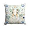 White Collie Coastal Sea Glass Throw Pillow 14" x 14" product image at NuMercy