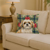Gold and White Shih Tzu Christmas Poinsettias Throw Pillow 14" x 14" product image at NuMercy 2