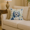 Blue and White Old English Sheepdog Coastal Sea Glass Throw Pillow 14" x 14" product image at NuMercy 2