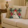 White and Tan Jack Russell Terrier Christmas Poinsettias Throw Pillow 14" x 14" product image at NuMercy 2