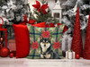 Black and Tan Shiba Inu Christmas Poinsettias Throw Pillow 14" x 14" product image at NuMercy 7