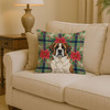 Brindle and White Saint Bernard Christmas Poinsettias Throw Pillow 14" x 14" product image at NuMercy 2