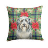 Bearded Collie Christmas Poinsettias Throw Pillow 14" x 14" product image at NuMercy