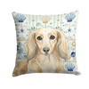 Longhaired Cream Dachshund Coastal Sea Glass Throw Pillow 14" x 14" product image at NuMercy
