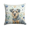 Blue and Tan Border Terrier Coastal Sea Glass Throw Pillow 14" x 14" product image at NuMercy