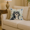 Black and White Tibetan Terrier Coastal Sea Glass Throw Pillow 14" x 14" product image at NuMercy 2