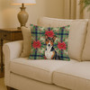 Tricolor and White Basenji Christmas Poinsettias Throw Pillow 14" x 14" product image at NuMercy 2
