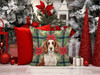Liver and White English Springer Spaniel Christmas Poinsettias Throw Pillow 14" x 14" product image at NuMercy 7