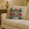 Blue Roan & Tan English Cocker Spaniel Christmas Poinsettias Throw Pillow 14" x 14" product image at NuMercy 2