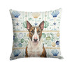 Brindle and White Bull Terrier Coastal Sea Glass Throw Pillow 14" x 14" product image at NuMercy