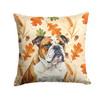 Brindle and White English Bulldog Heirloom Fall Throw Pillow 14" x 14" product image at NuMercy