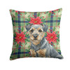 Blue and Tan Border Terrier Christmas Poinsettias Throw Pillow 14" x 14" product image at NuMercy
