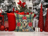 Blue and Tan Border Terrier Christmas Poinsettias Throw Pillow 14" x 14" product image at NuMercy 7