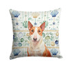 Red and White Bull Terrier Coastal Sea Glass Throw Pillow 14" x 14" product image at NuMercy