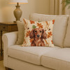 Longhaired Red Dachshund Heirloom Fall Throw Pillow 14" x 14" product image at NuMercy 2