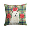 White Akita Christmas Poinsettias Throw Pillow 14" x 14" product image at NuMercy