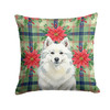 American Eskimo Christmas Poinsettias Throw Pillow 14" x 14" product image at NuMercy