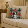 Black Australian Shepherd Christmas Poinsettias Throw Pillow 14" x 14" product image at NuMercy 2