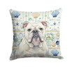 White English Bulldog Coastal Sea Glass Throw Pillow 14" x 14" product image at NuMercy