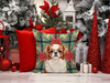 Red and White Japanese Chin Christmas Poinsettias Throw Pillow 14" x 14" product image at NuMercy 7